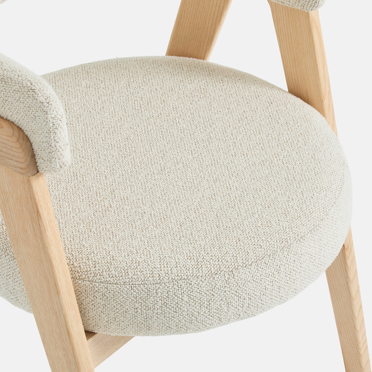 Fauteuil de table vintage, frêne massif et tissu bouclette, VALENTINA ecru, LA REDOUTE INTERIEURS