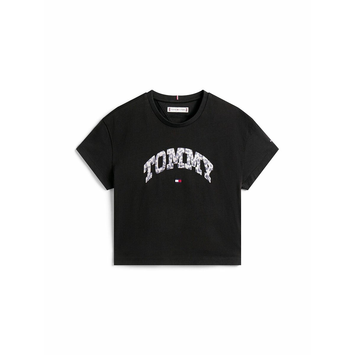 Short Sleeve T-Shirt with Leopard Print Slogan black, TOMMY HILFIGER