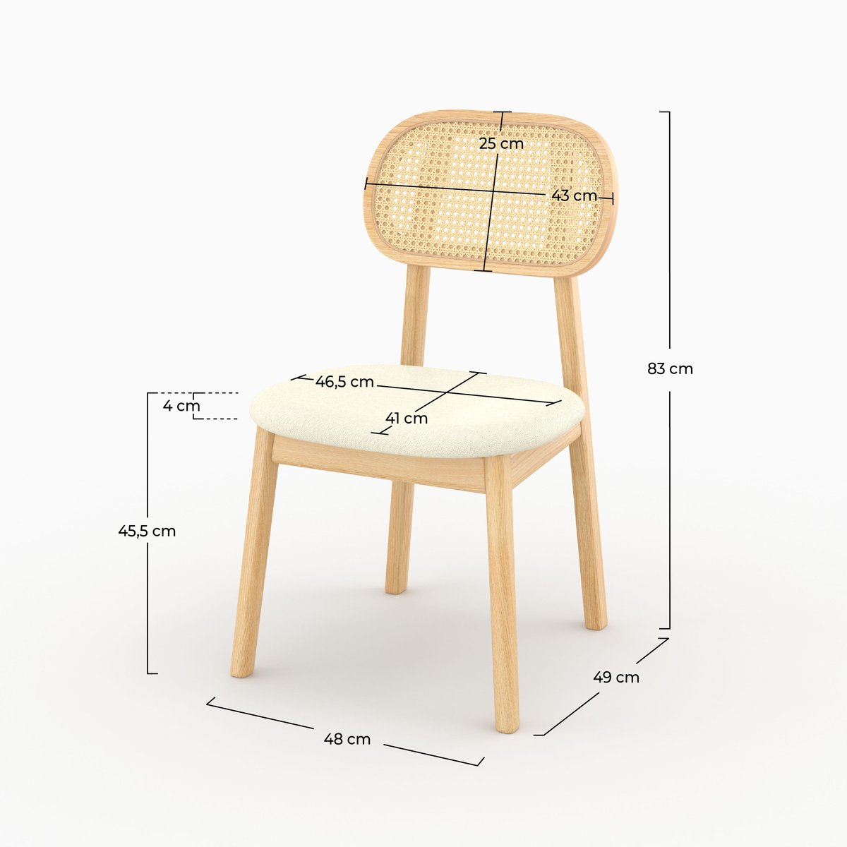 Lot de 2 chaises en bois, tissu et rotin synthétique - MARIA bois clair et beige, MAISON PAVANE