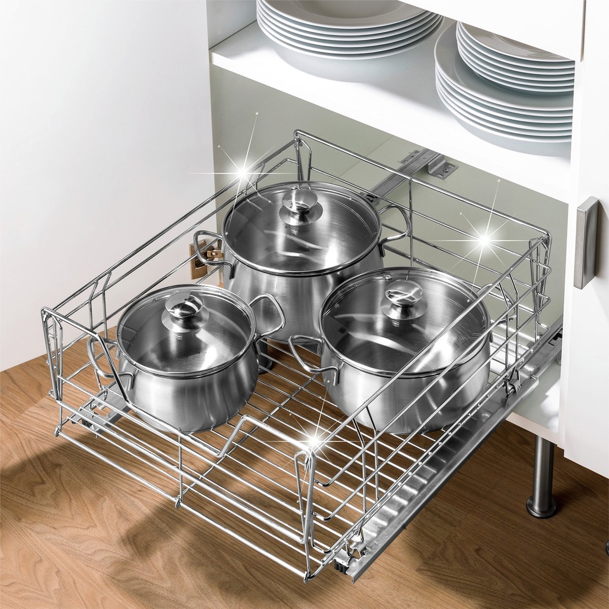 Tiroir coulissant pour placard cuisine MAXI argent brillant, WENKO