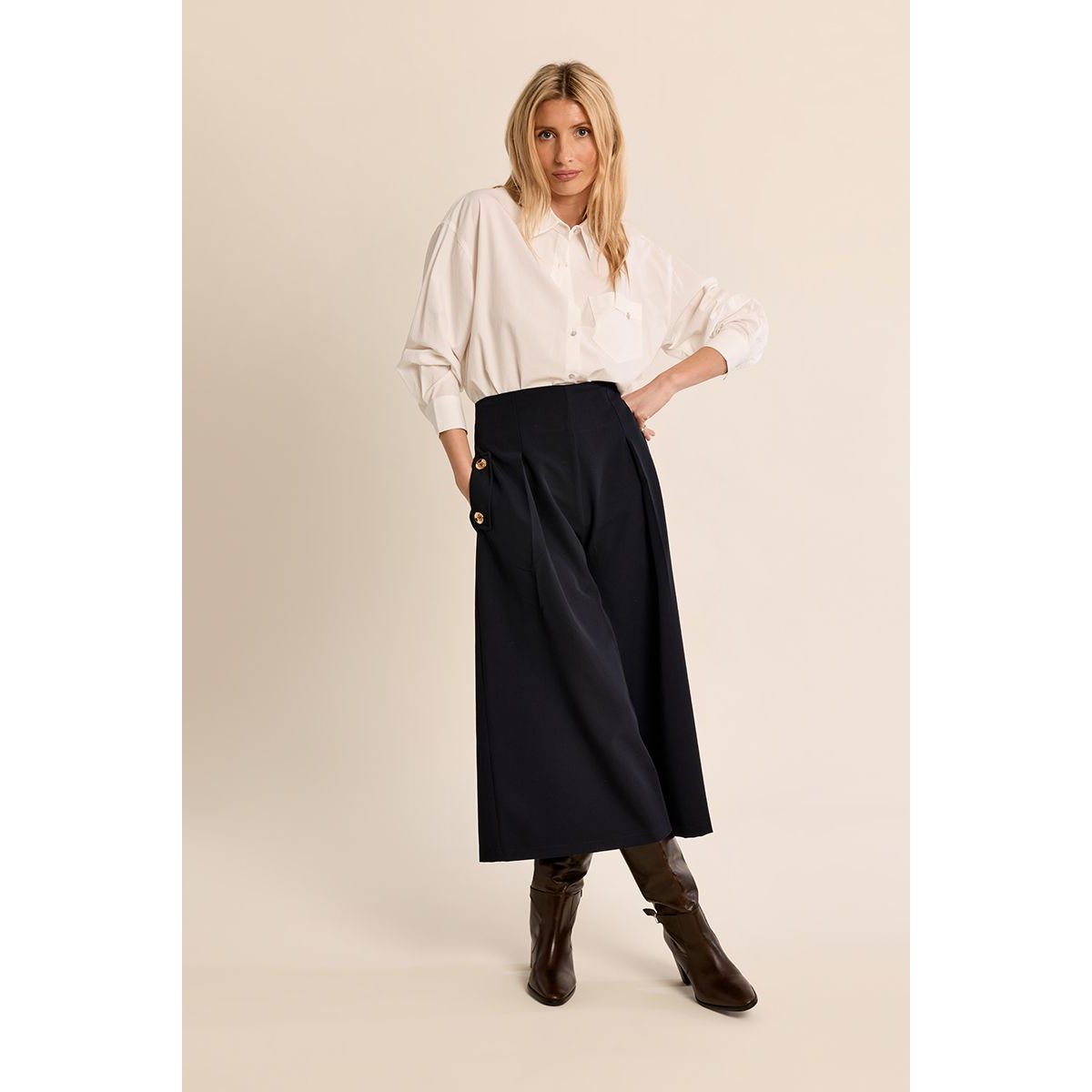 Jupe culotte taille haute navy blue, MOLLY BRACKEN