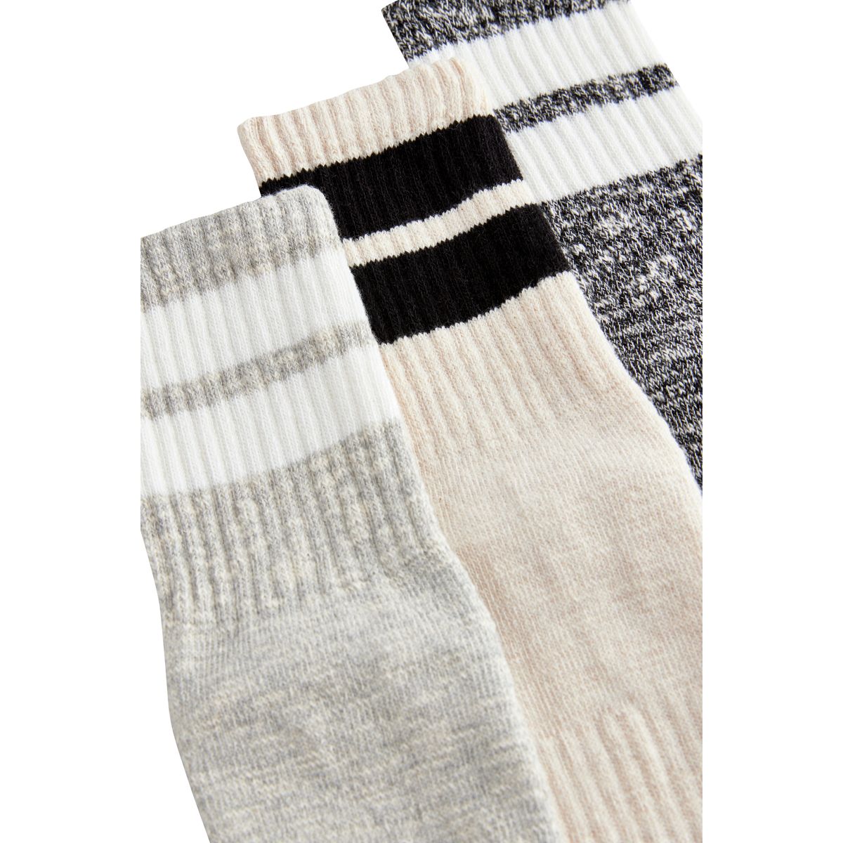 Socquettes côtelées sport à rayures, 3 paires noir/gris, NEXT