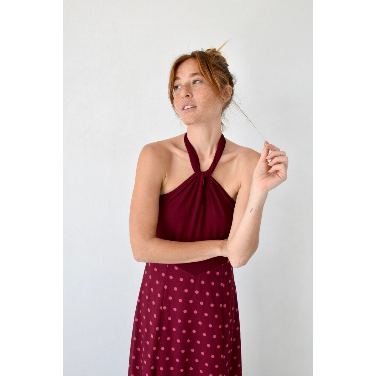 Robe longue jupe à pois KALA bordeaux, MINDTRAVELER