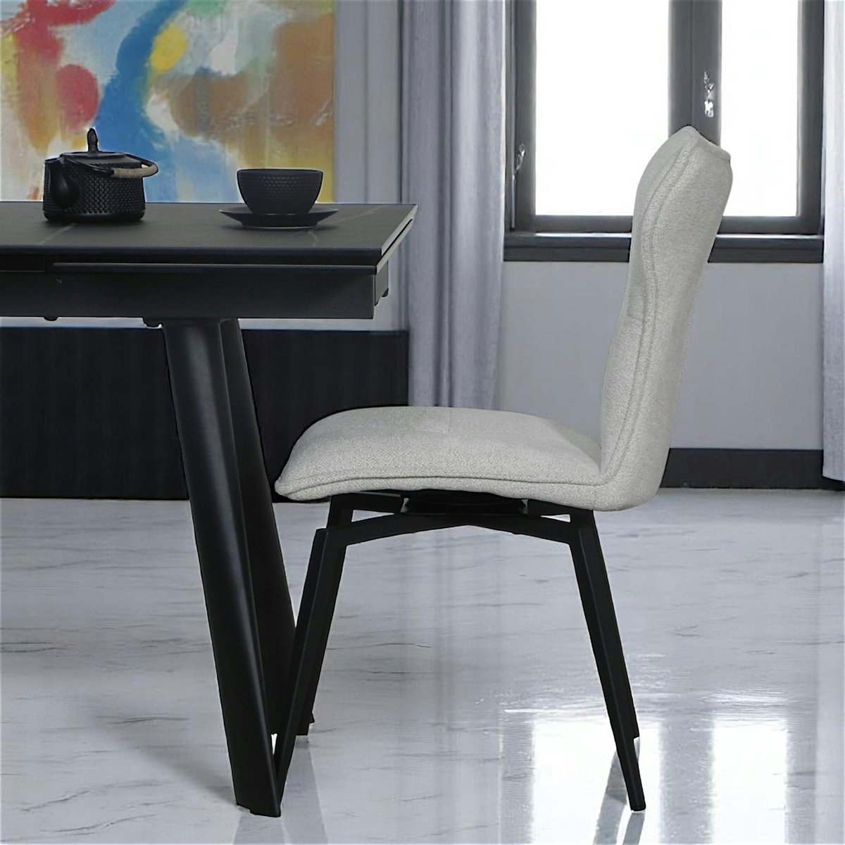 Chaise beige pivotante en velours avec passepoil (lot de 2) LOMBARDIE taupe, PIER IMPORT