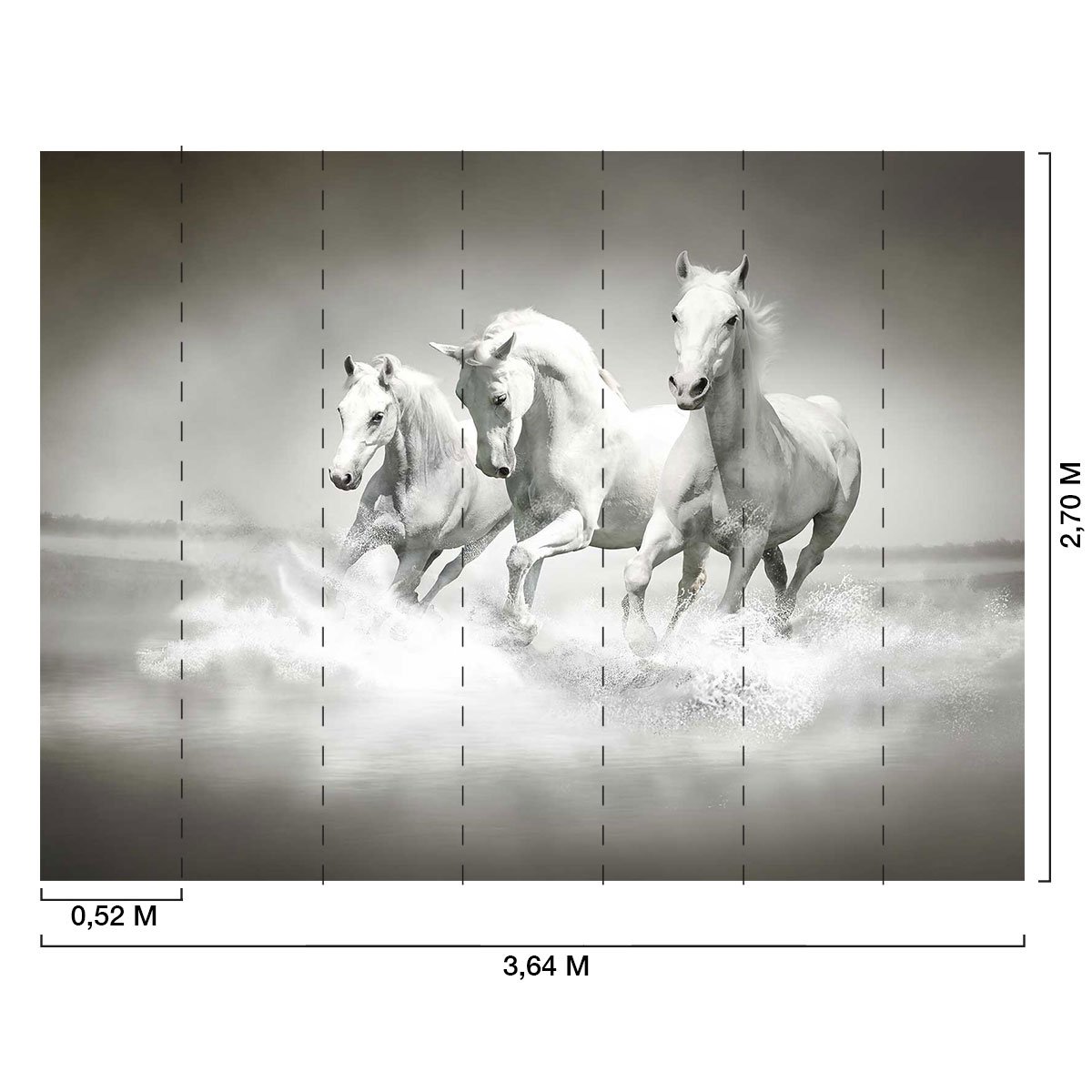 Papier peint chevaux blancs au galop intissé, HEXOA