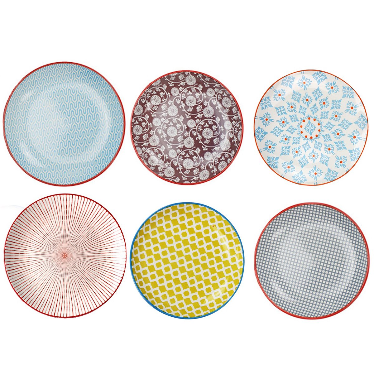 Lot de 6 grandes assiettes design 1, SABAE multicolore, ARTIME