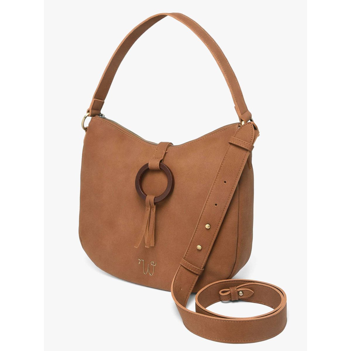 Sac porté épaule Verveine polyurethane camel, WOOMEN