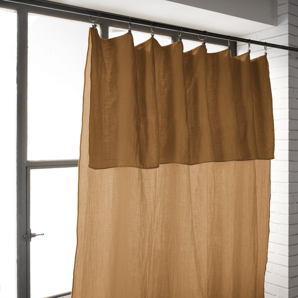 Rideau ajustable en 100% Gaze de Coton Terra camel, EDEN