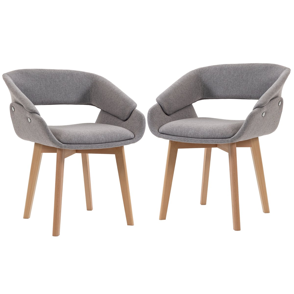 Chaise de salle à manger Tissu aspect lin gris clair, bois naturel, HOMCOM
