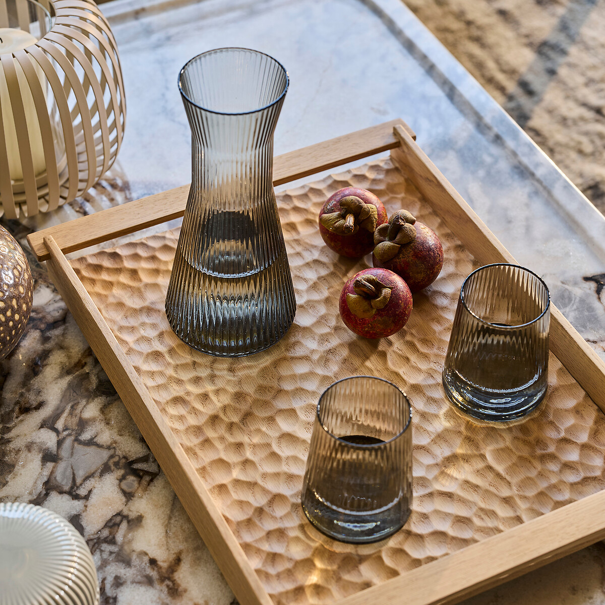 Lot de 6 verres à eau striés, Strivi gris fumé, AM.PM