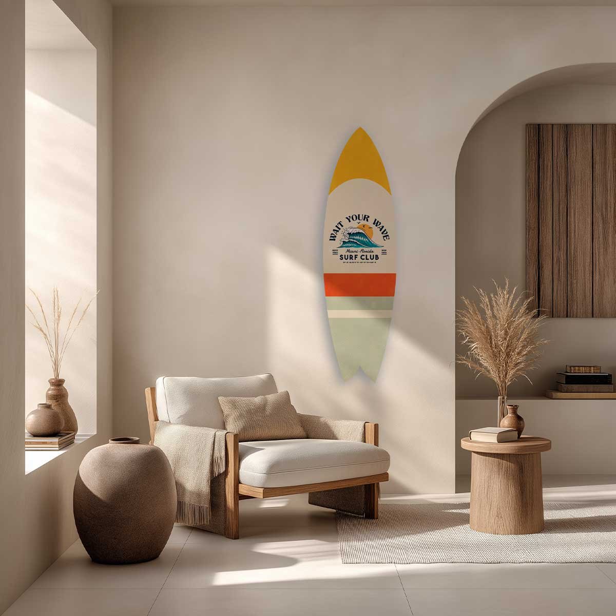 Planche de surf décorative Wait Your Wave tableau alu dibond, HEXOA