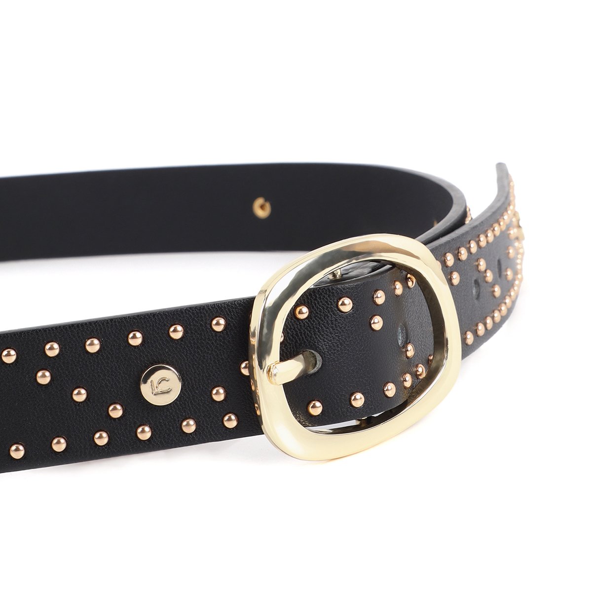 Ceinture avec logo clou et inserts métalliques noir, LOLA CASADEMUNT