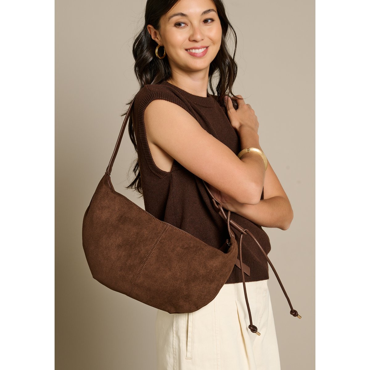 Sac banane effet suédine brown coffee, LOLALIZA