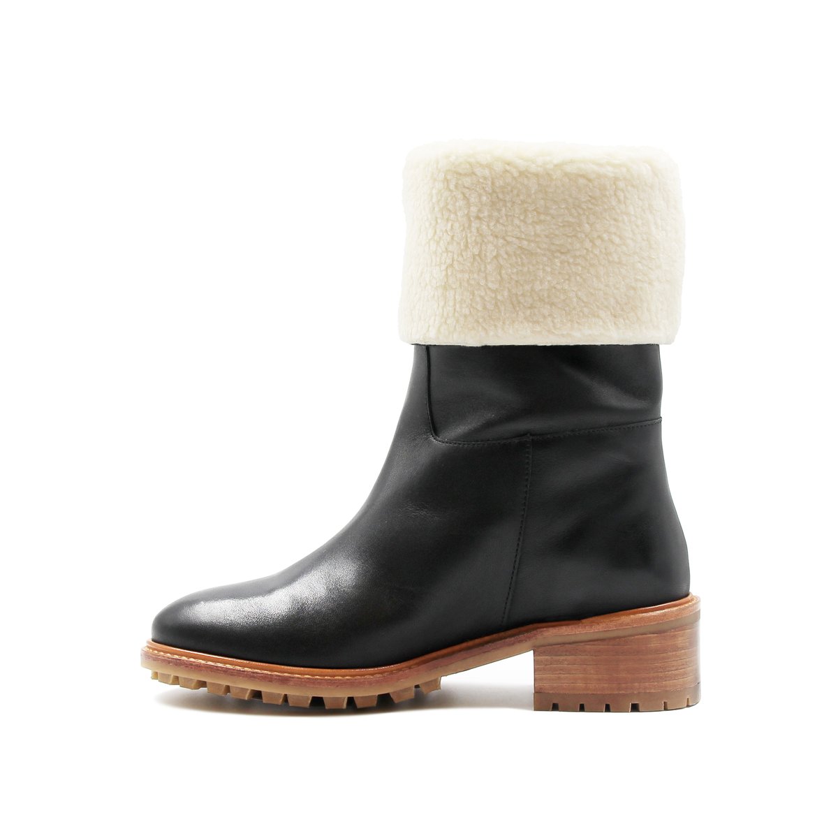 Bottes fourrées cuir lisse noir, JULES & JENN