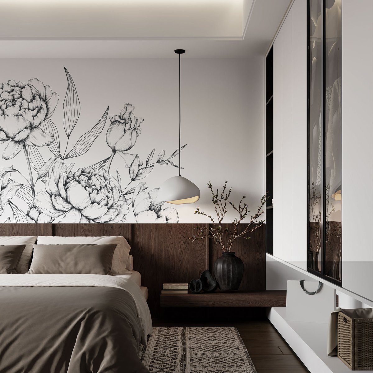 Papier Peint Panoramique Caresse de Pivoines, Noir 375 x 250cm noir, ACTE DECO