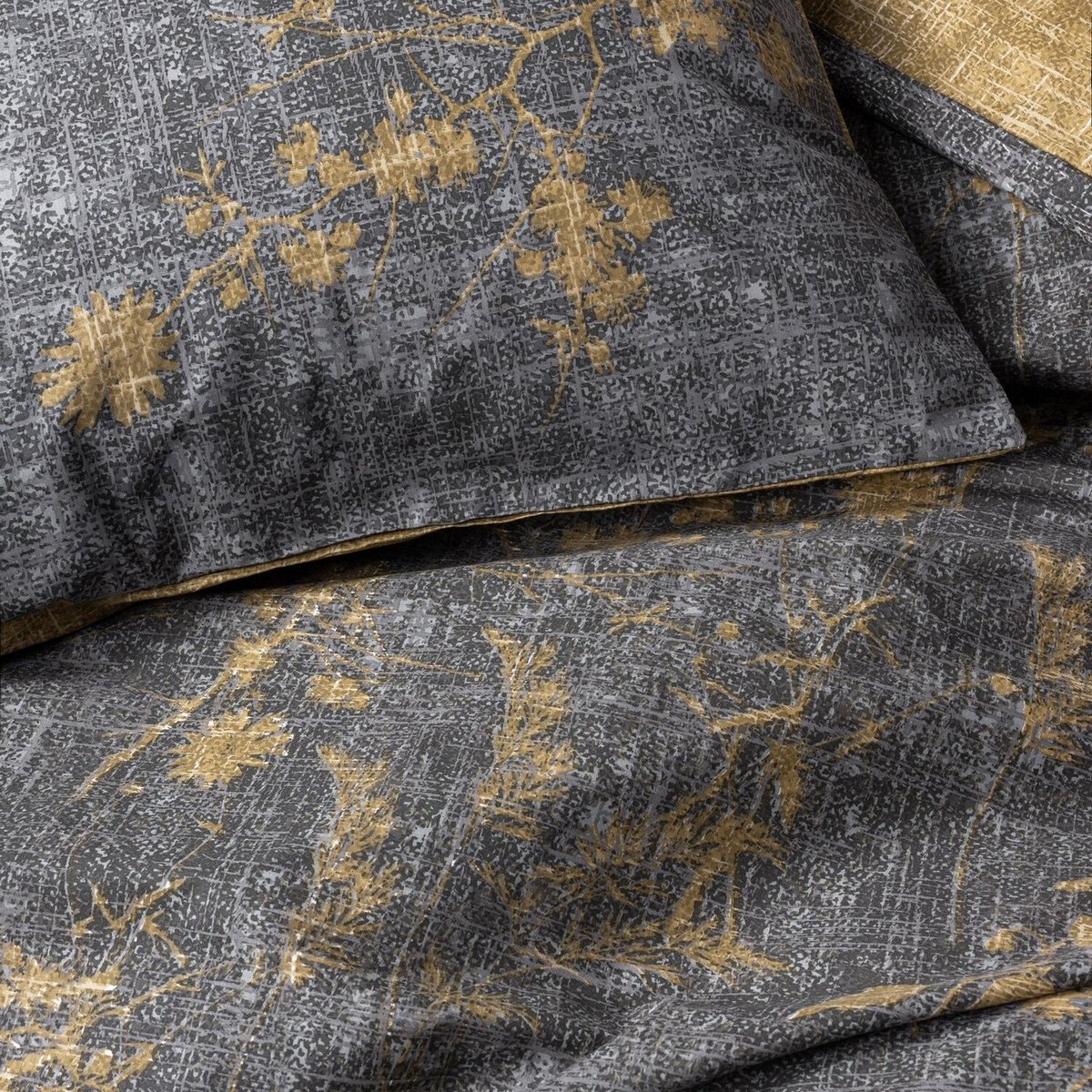 Parure housse de couette coton floral, Yadawa gris, C DESIGN HOME TEXTILE