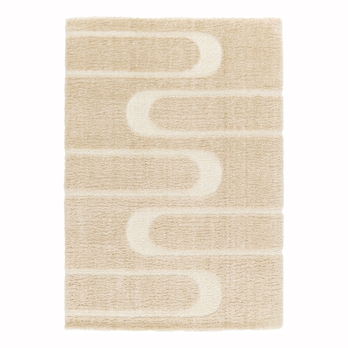 Tapis doux et épais en polyester recyclé effet relief CALLIGRAMME beige sable, AFK LIVING