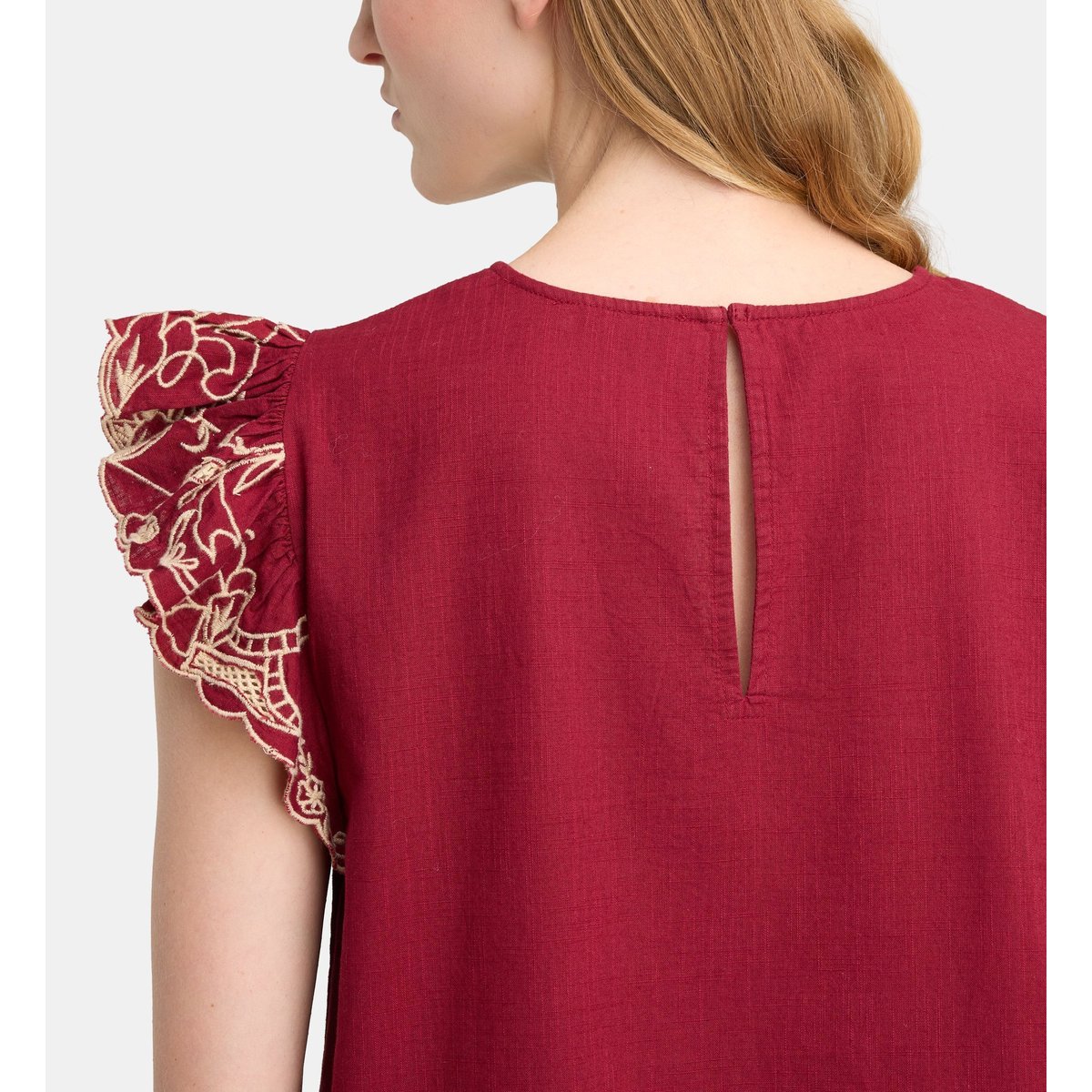 Top droit feliz brod coton rouge, GALERIES LAFAYETTE