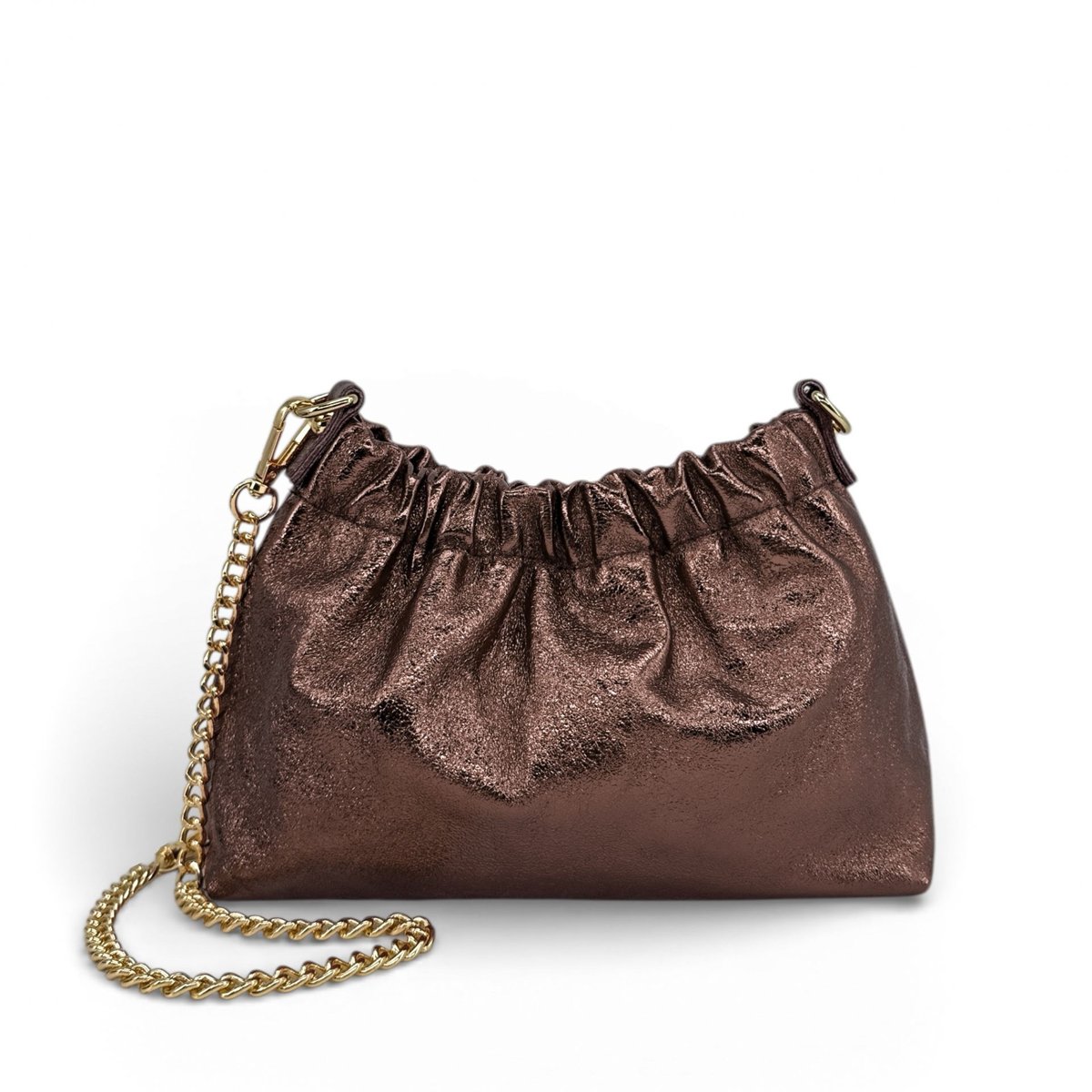 Mini-sac à main pouch en cuir grainé LA POUCHINETTE chocolat irisé, OH MY BAG