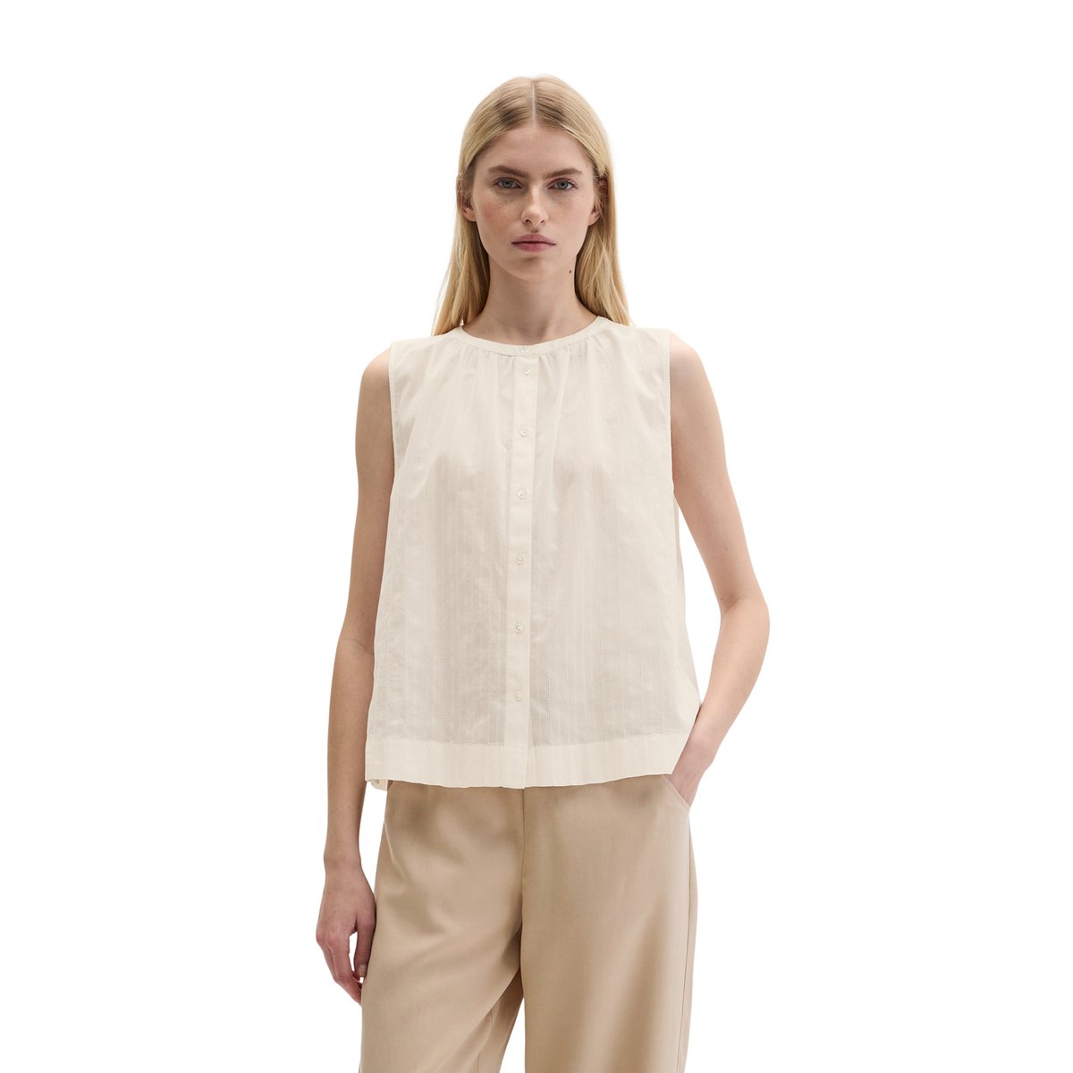 Blouse sans manches regular en voile de coton avec une fine broderie ajourée blanc naturel, MARC O'POLO