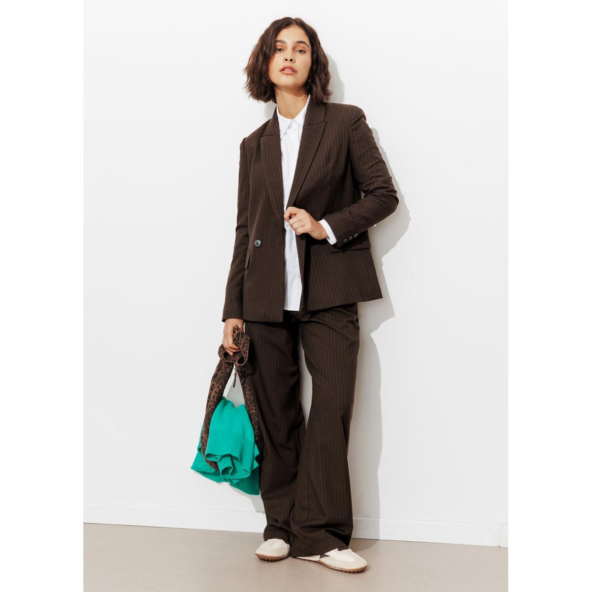 Veste de tailleur rayée marron, PROMOD
