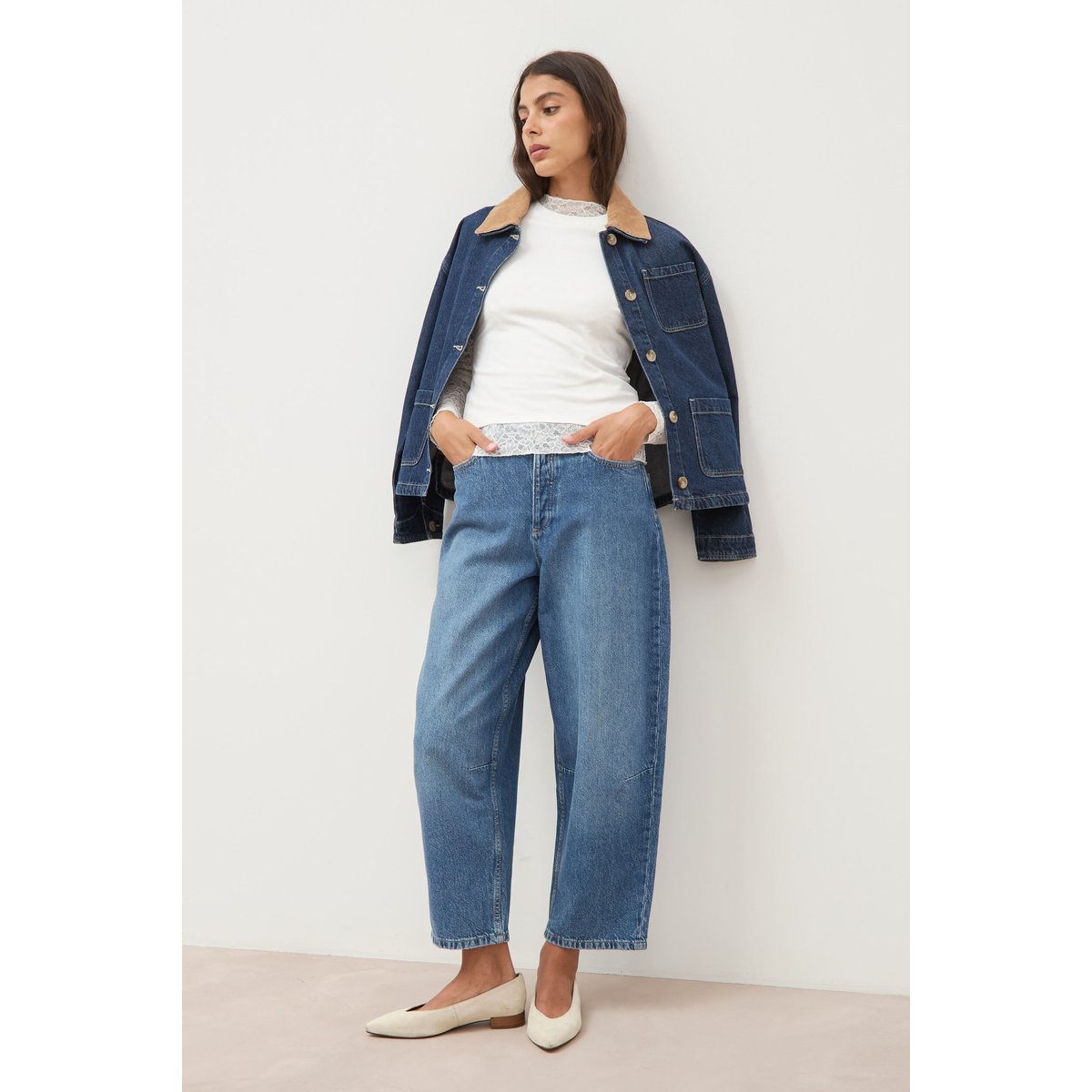 Jeans barrel 7/8ème taille standard denim used, BONOBO