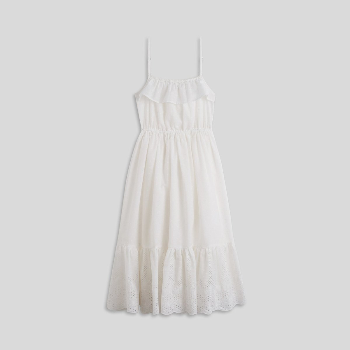 Robe longue à bretelles et broderies en coton ecru, MONOPRIX