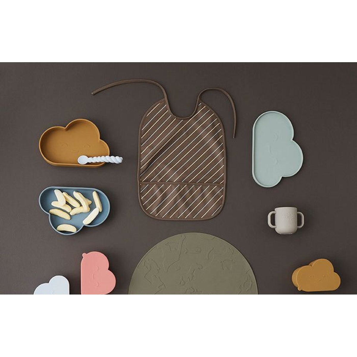 Assiette et bol en silicone motif cosmos MINI brun, OYOY LIVING DESIGN