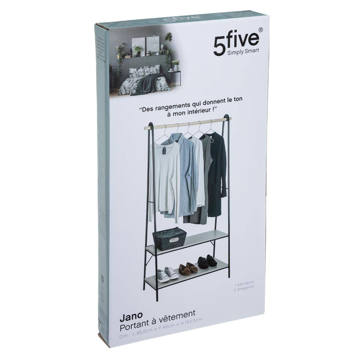 Portant à vêtements avec étagères en métal JANO noir, 5FIVE SIMPLY SMART