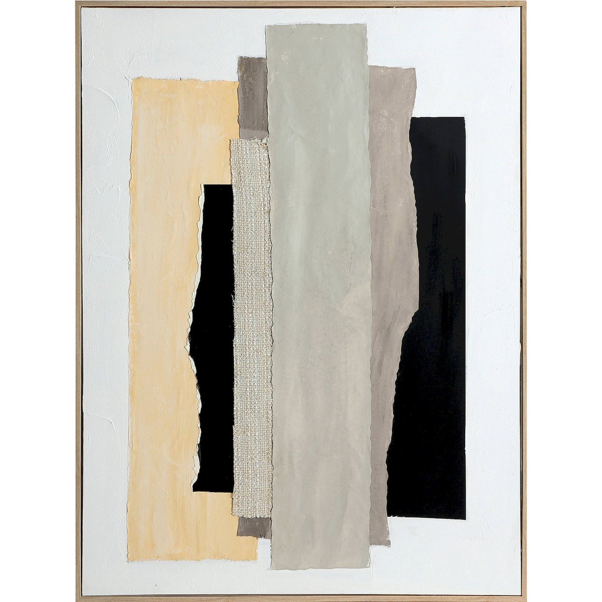 Tableau abstrait toile collection VACIO tons neutres et bois clair, RECOLLECTION