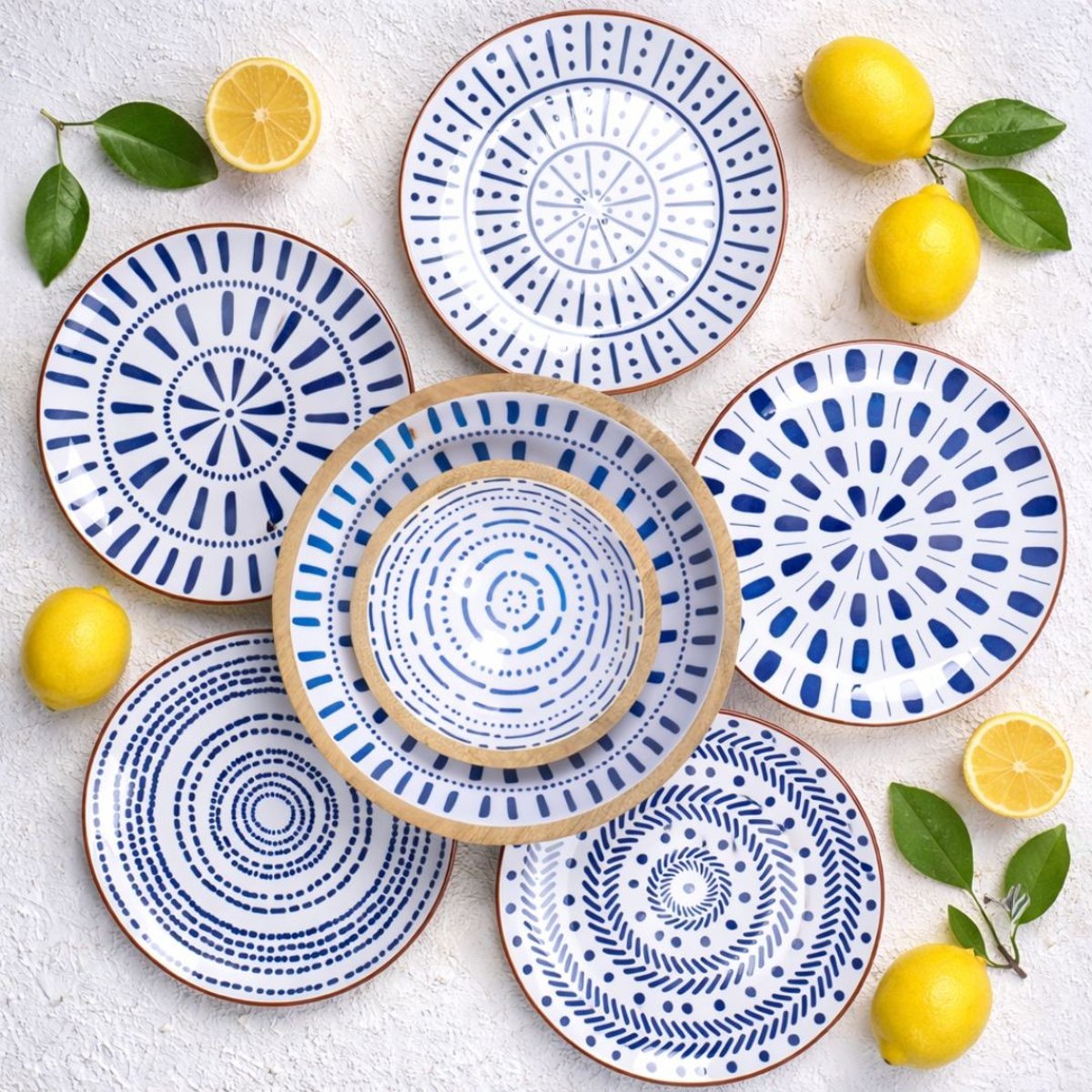 Lot de 6 grandes assiettes, SANTORIN bleu, ARTIME