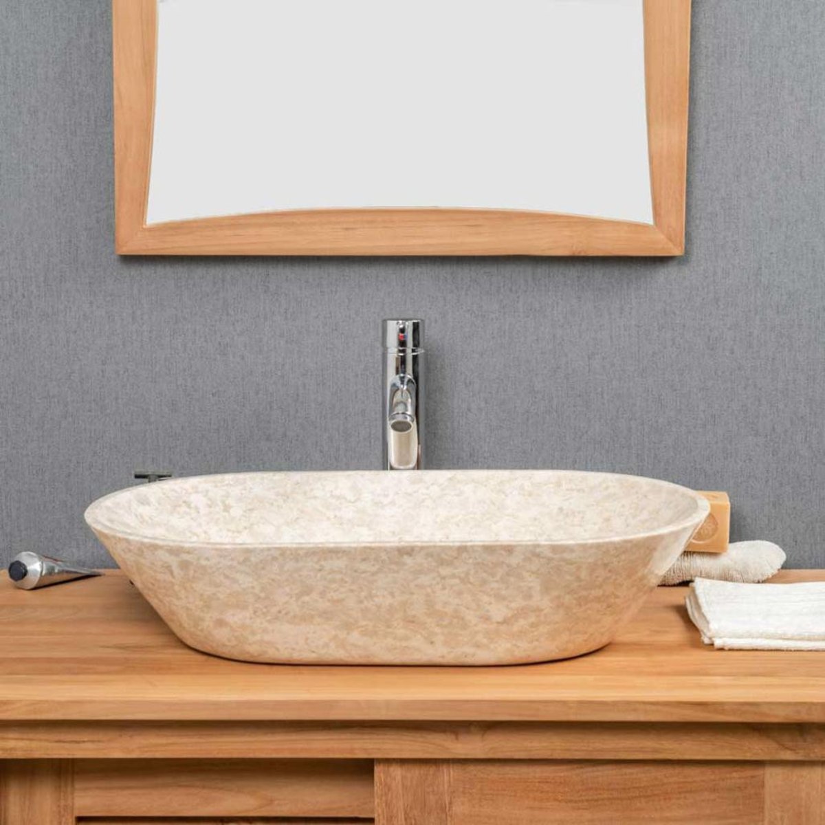 Vasque en marbre ovale 60 cm ÈVE crème, WANDA COLLECTION