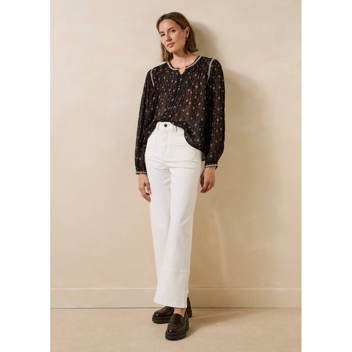 Chemise manches longues à imprimé noir, LA FEE MARABOUTEE