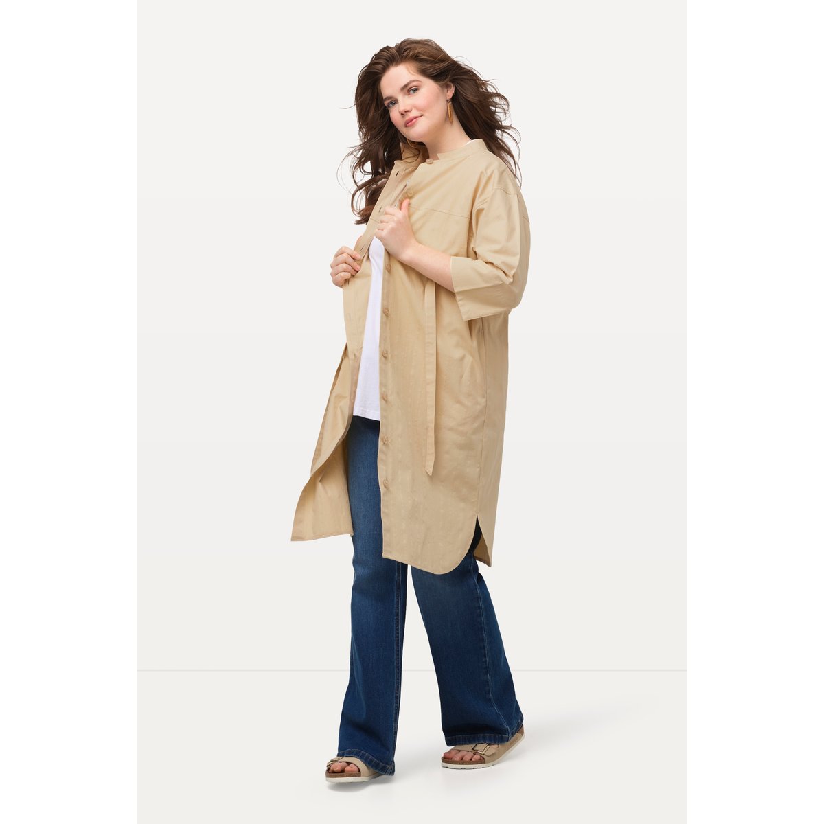 Veste longue, texture rayée, manches 3/4 vert jaune vif, ULLA POPKEN