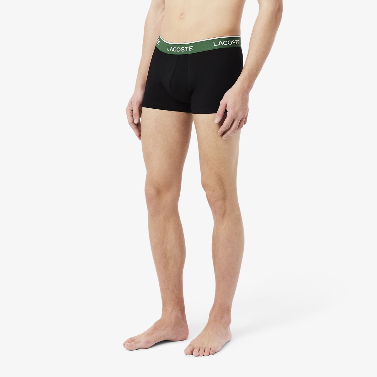Confezione da 3 boxer, cotone stretch nero + cintura verde, LACOSTE