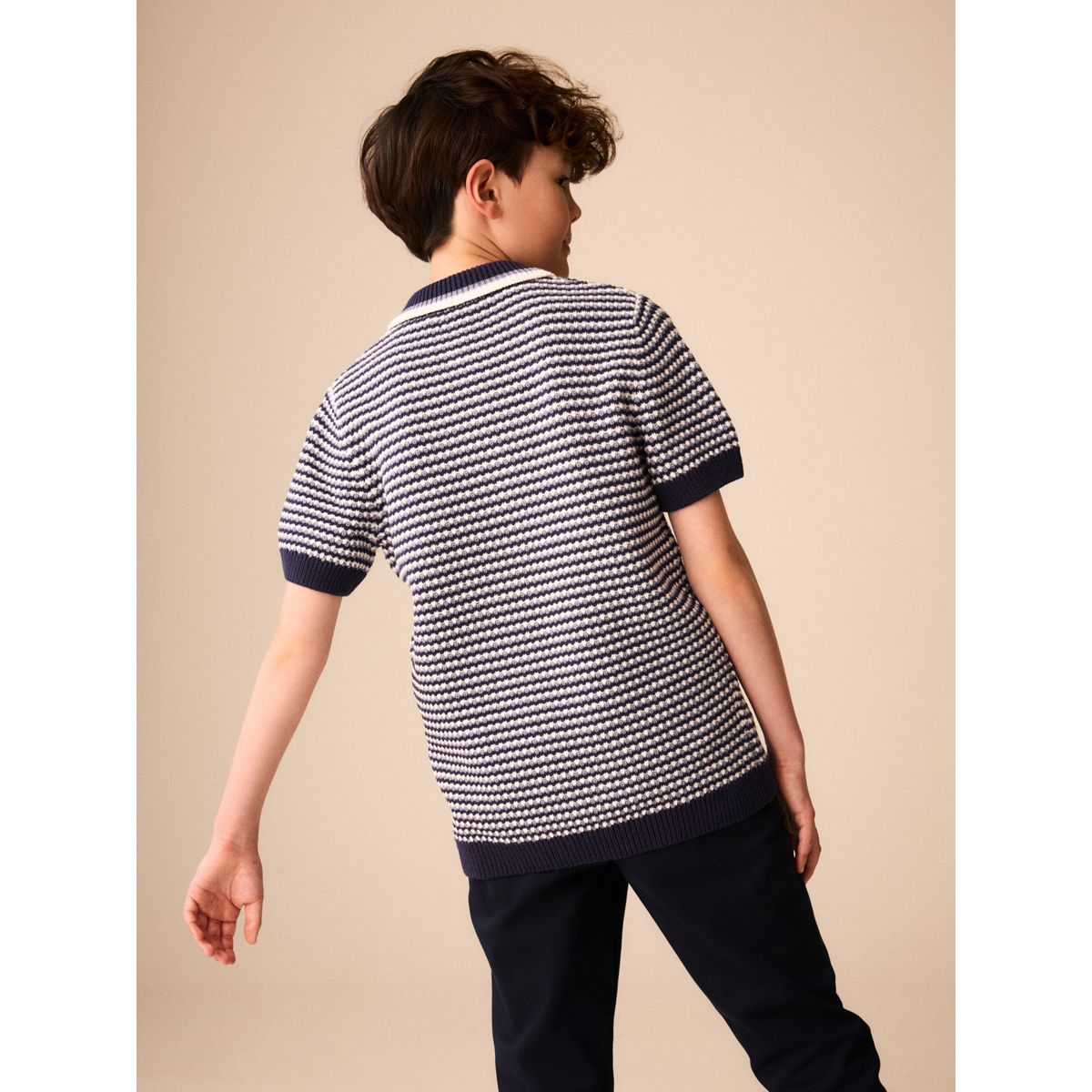 Polo en maille texturée bleu marine/bleu, NEXT