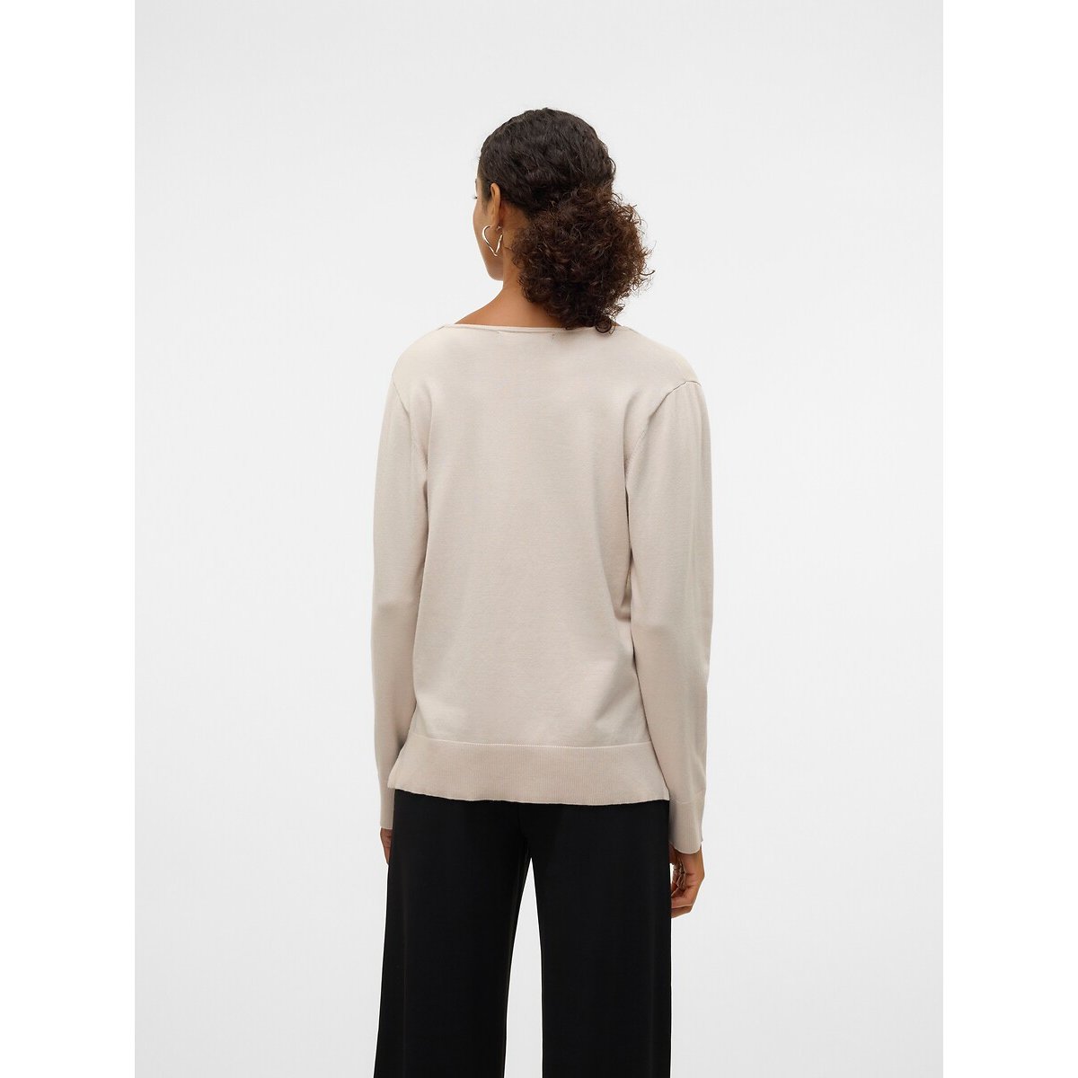 Pull en fine maille, col V beige, VERO MODA