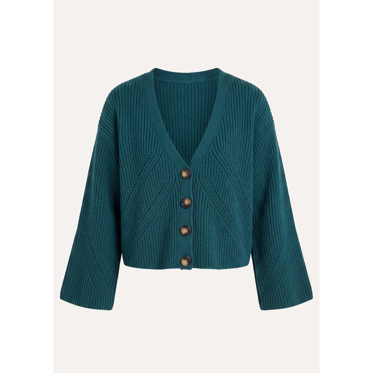Gilet court manches longues col V petrole, LA FEE MARABOUTEE