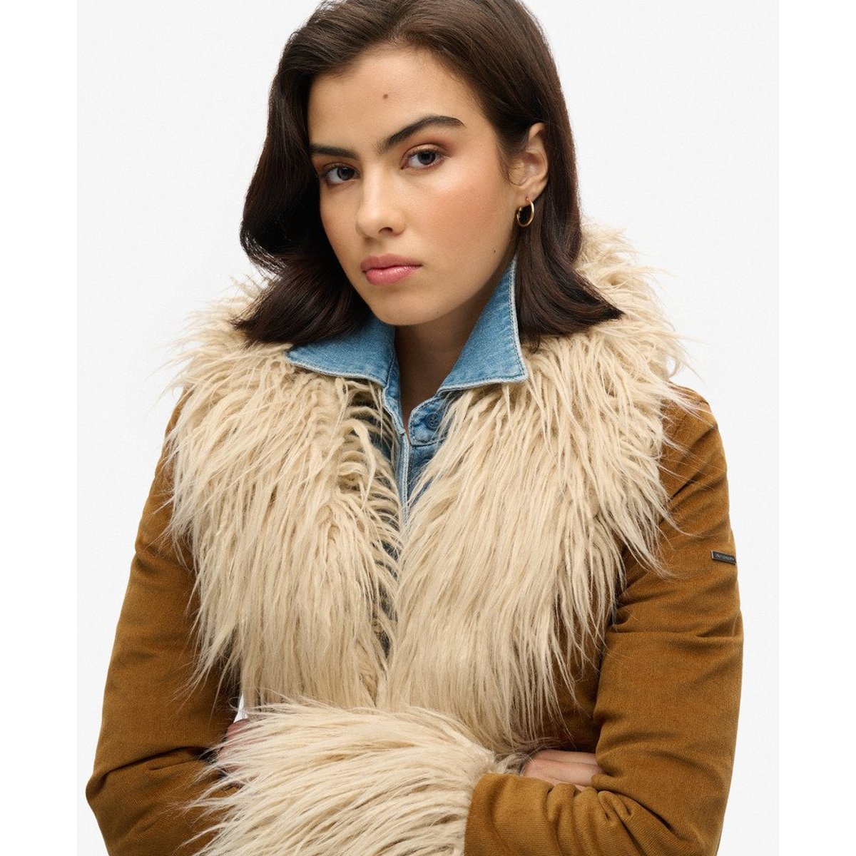 Manteau afghan avec doublure en imitation fourrure marron denim co tobacco, SUPERDRY