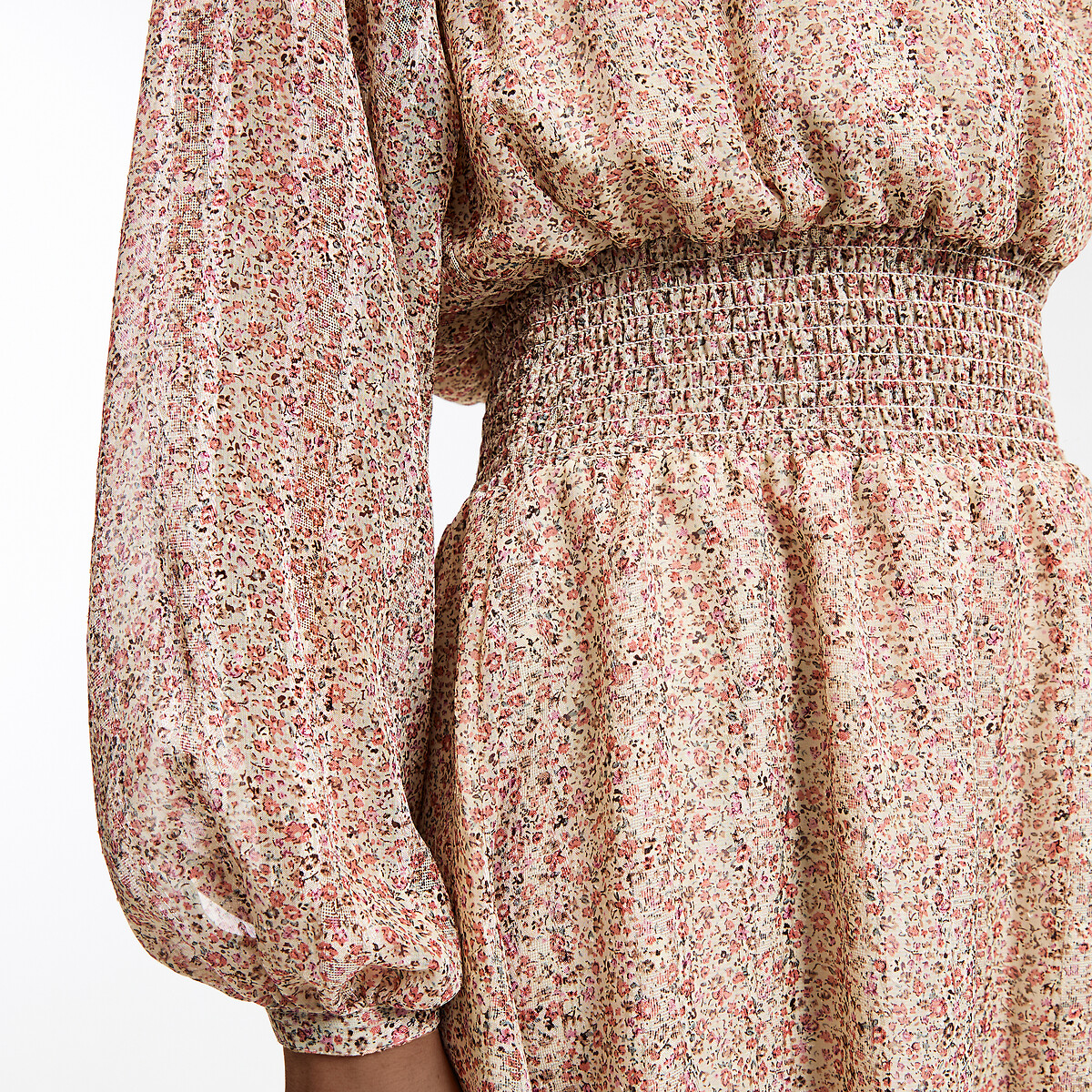 Floral Print Long Sleeve Victorian Collar Mini Dress pink, LA REDOUTE COLLECTIONS