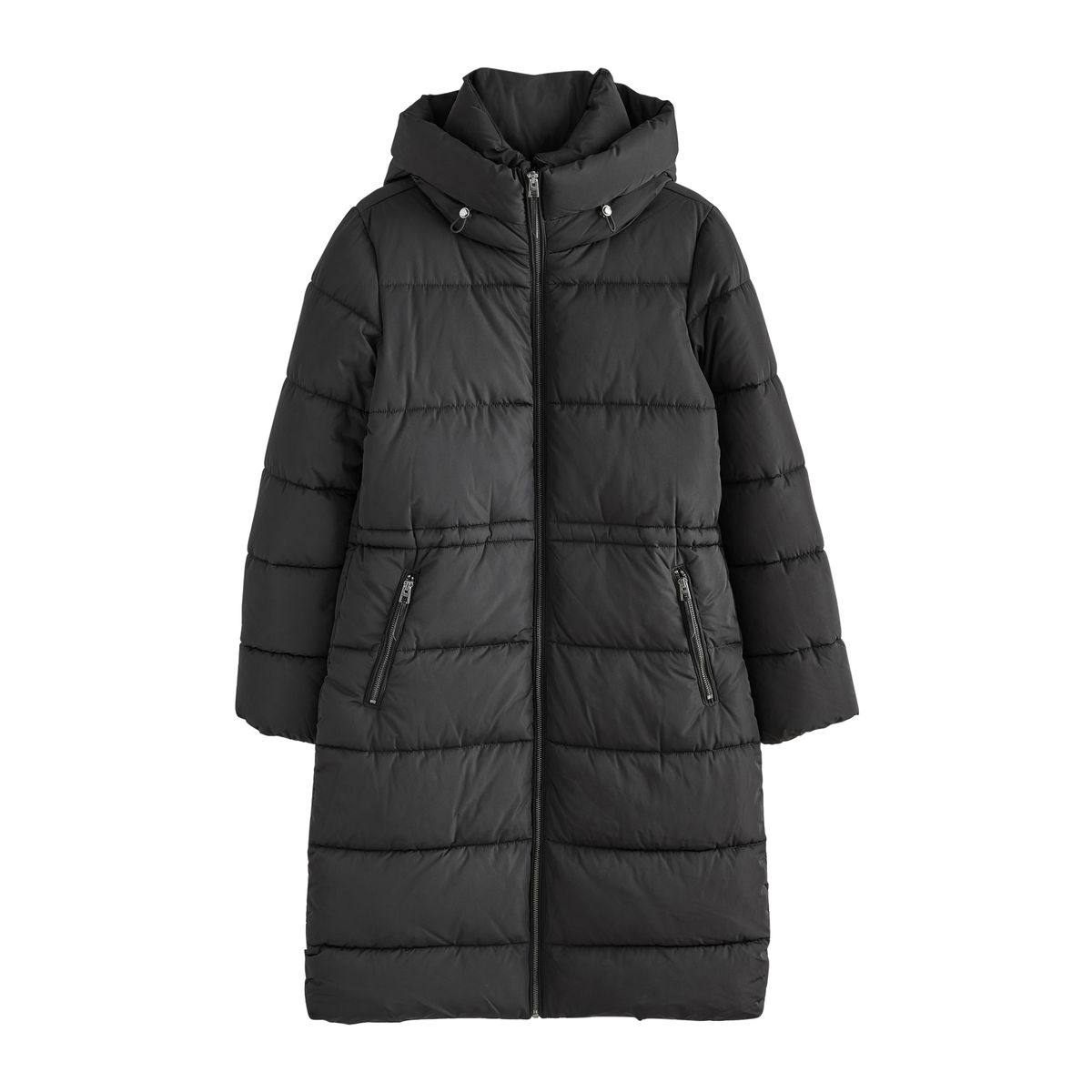 Long manteau rembourré déperlant à capuche noir, NEXT