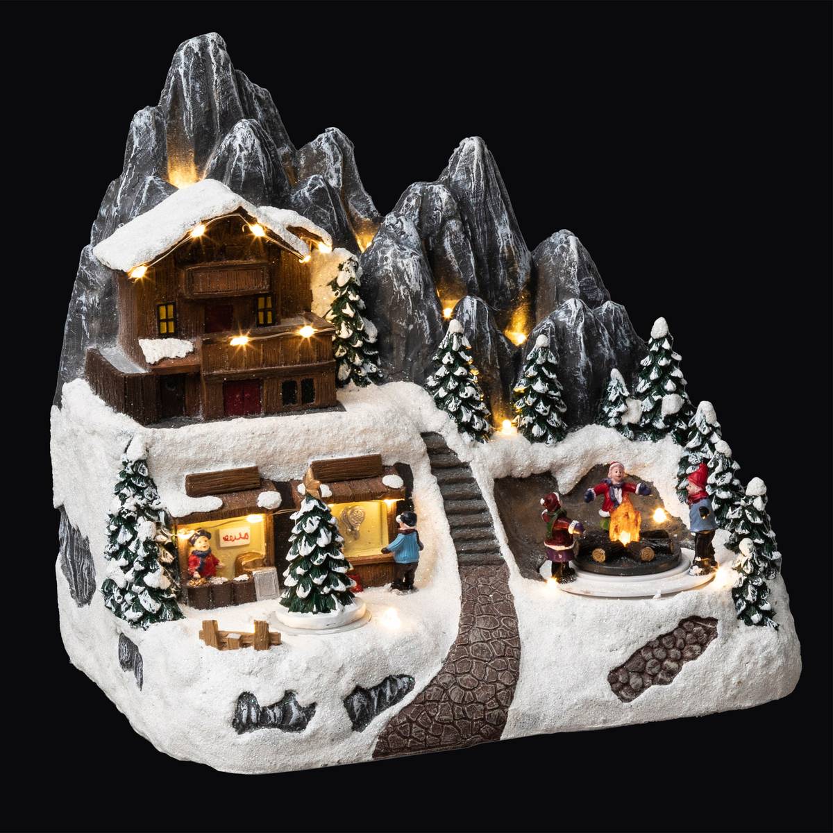 Village lumineux refuge de montagne 24 LED H27,5 cm à mouvement multicolore, ATMOSPHERA