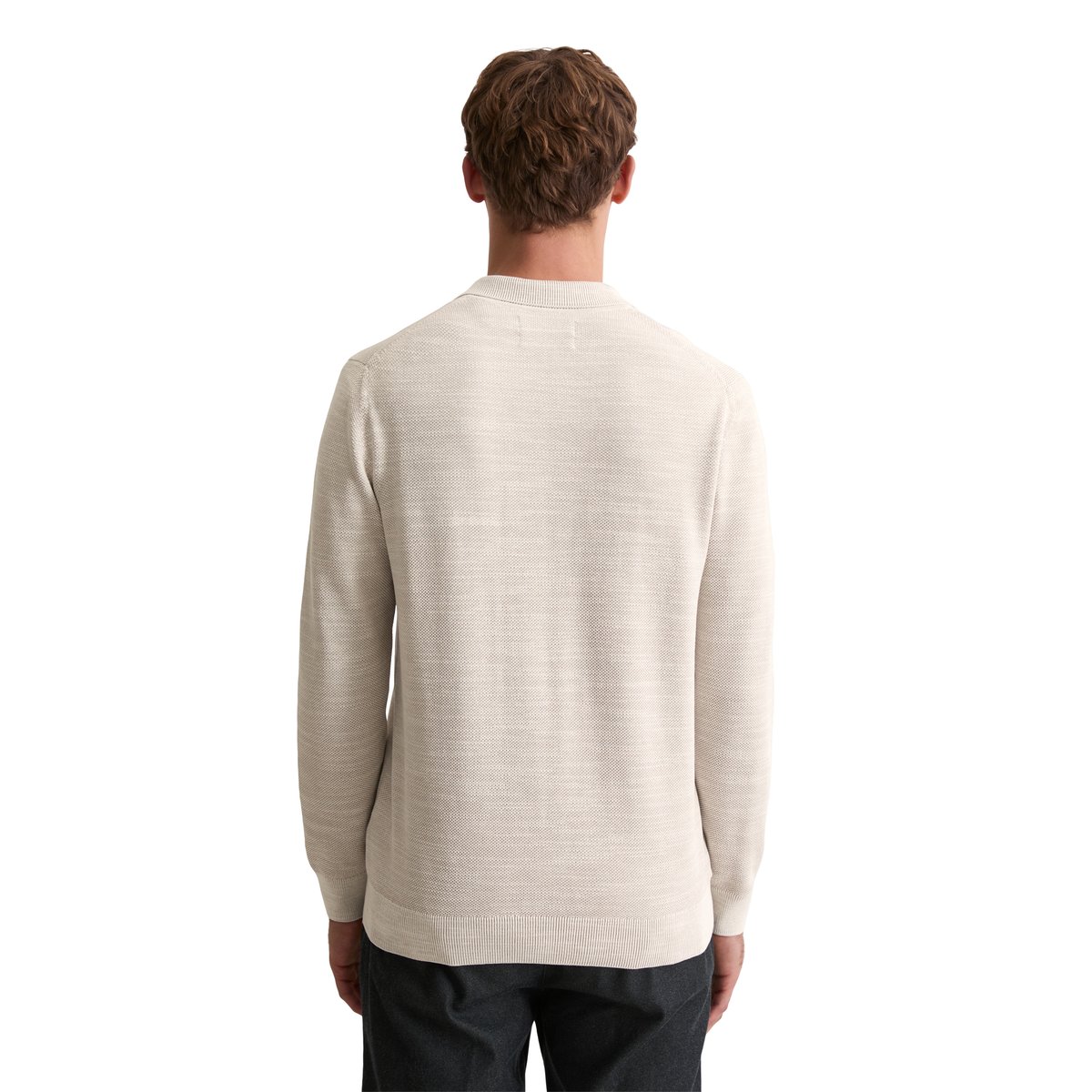 Pull polo regular en piqué de coton bio beige, MARC O'POLO