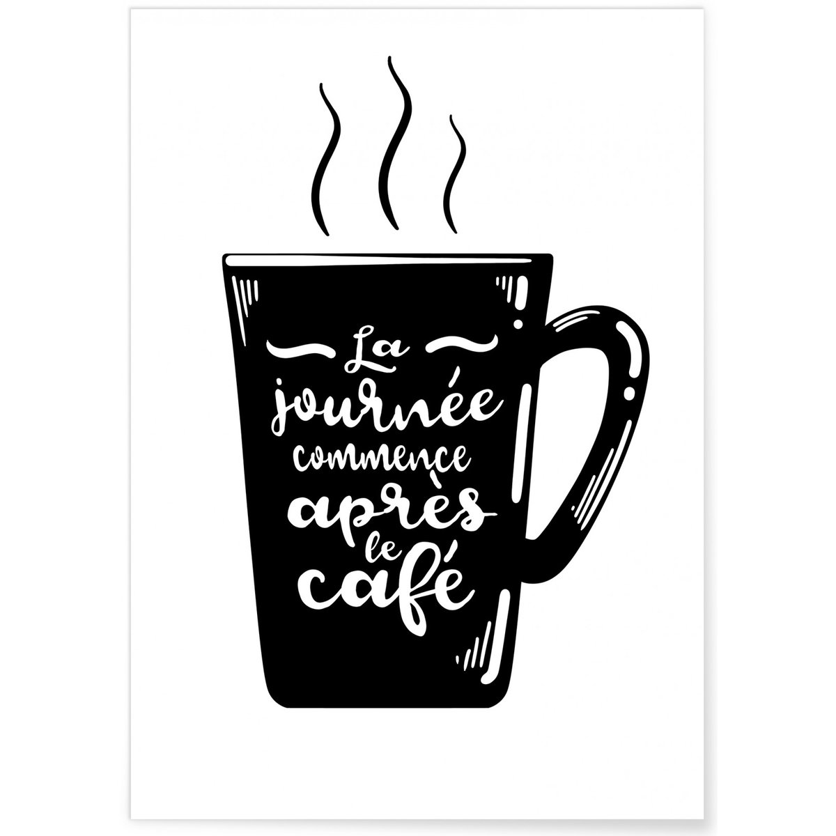 Affiche 'La journée commence après le café' blanc, L'AFFICHERIE
