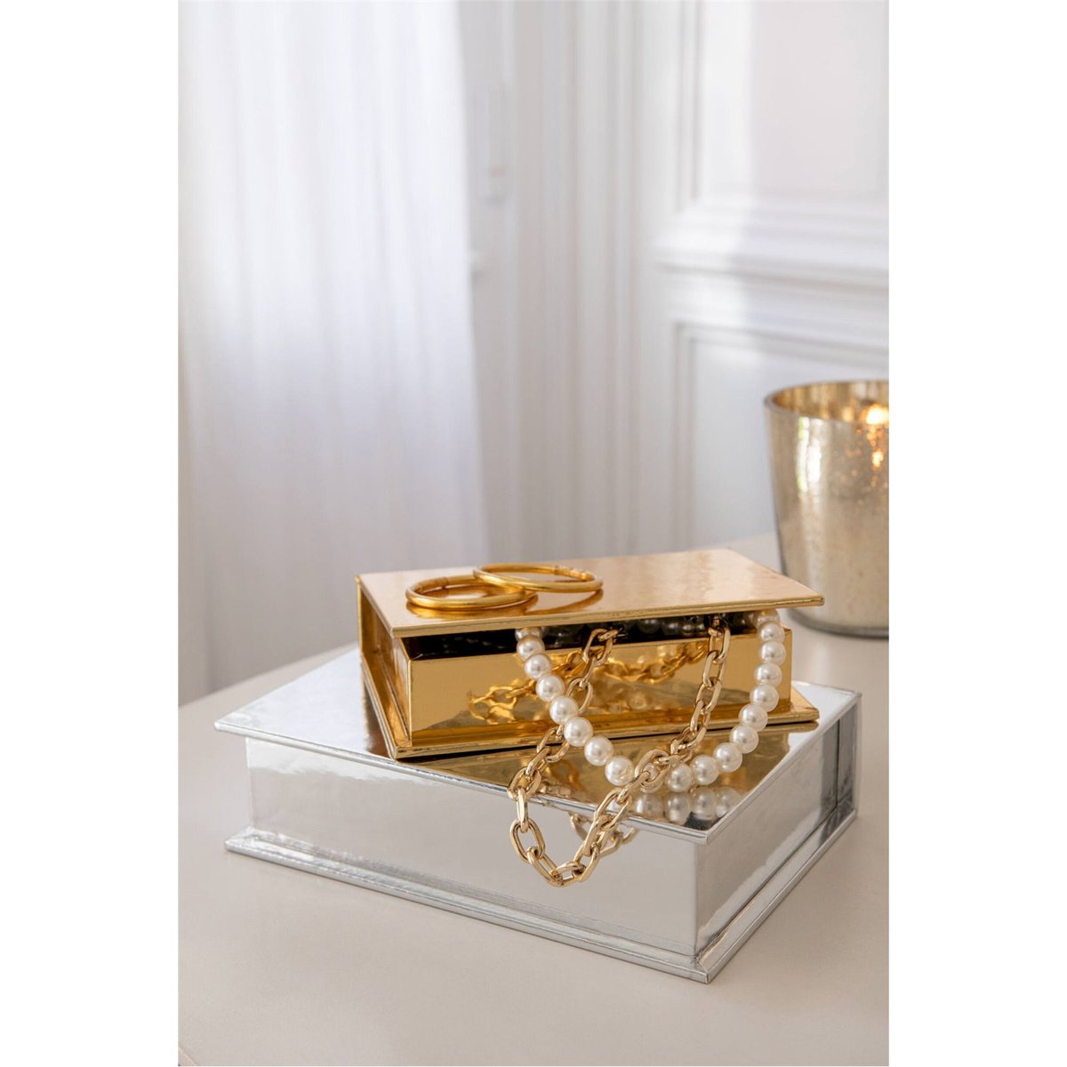 Lot de 2 boîtes livre décoratives argenté brillant, RECOLLECTION