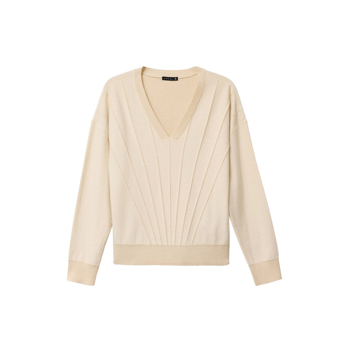 Pull ajusté col v manches longues couleur or, BREAL
