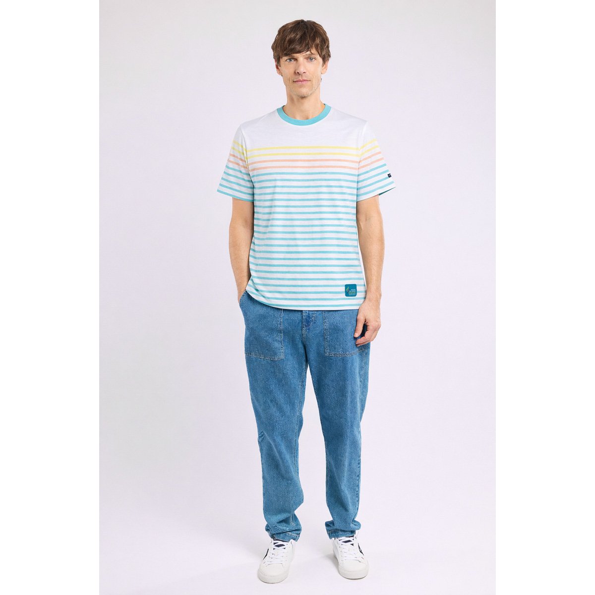 Marinière Homme - coton léger blanc/ citronelle/ peach n, ARMOR-LUX