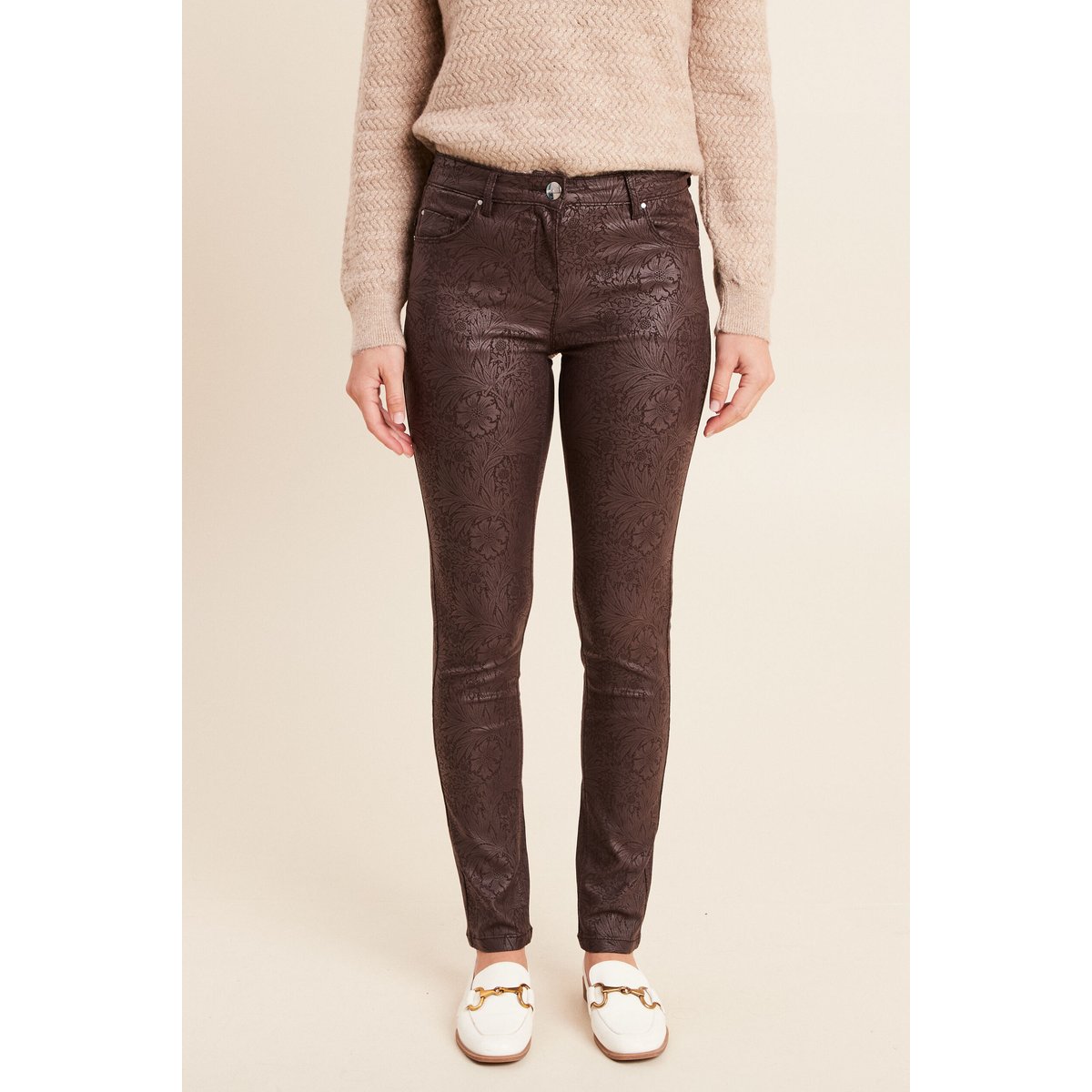 Pantalon coupe ajustée enduit marron, BREAL