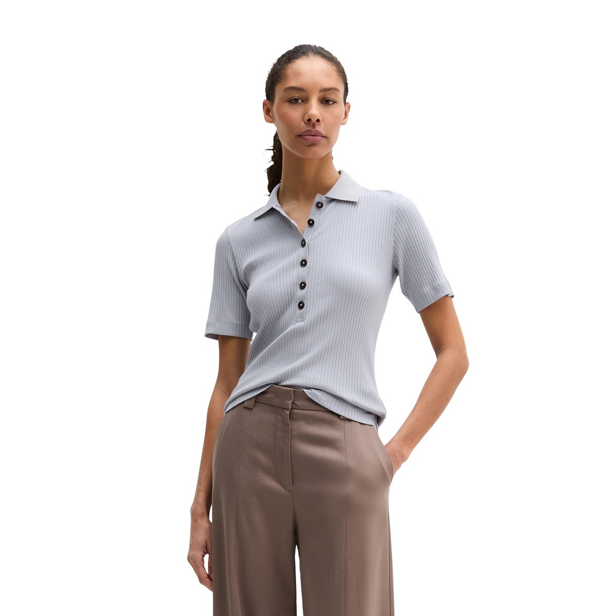 Polo à côtes slim avec TENCEL™ Modal gris, MARC O'POLO