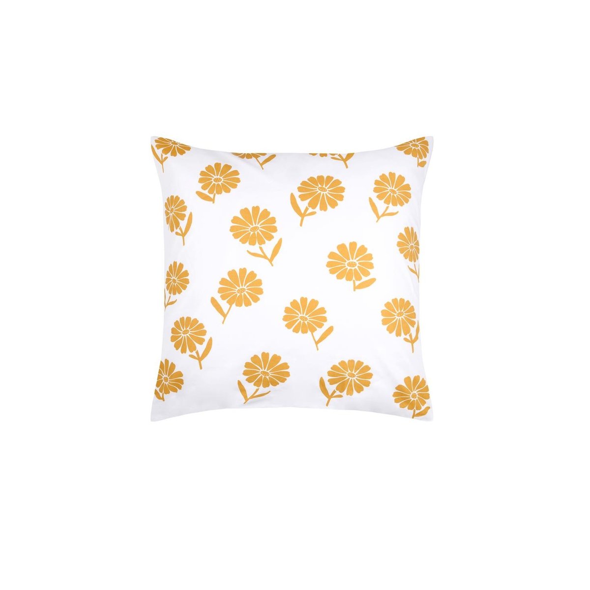 Taie d'oreiller percale de coton motif floral jaune, EDEN